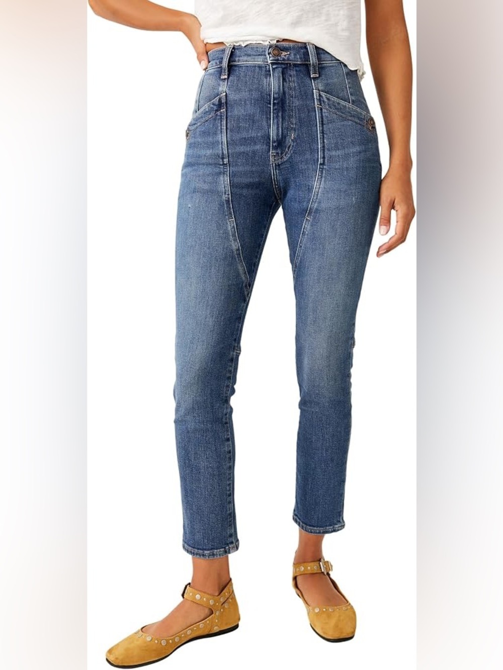 Free People We The Free Beacon Mid Rise Slim Crop Jeans Wilder Blue Size 31